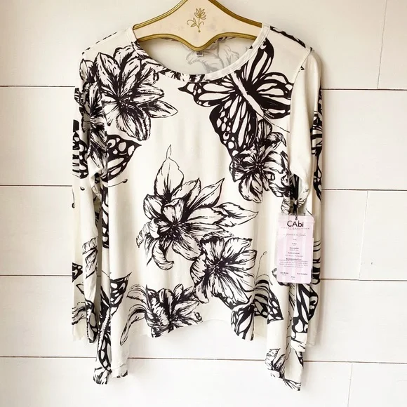 CAbi Butterfly Floral Long Sleeve Trapeze Tee L - Picture 1 of 7